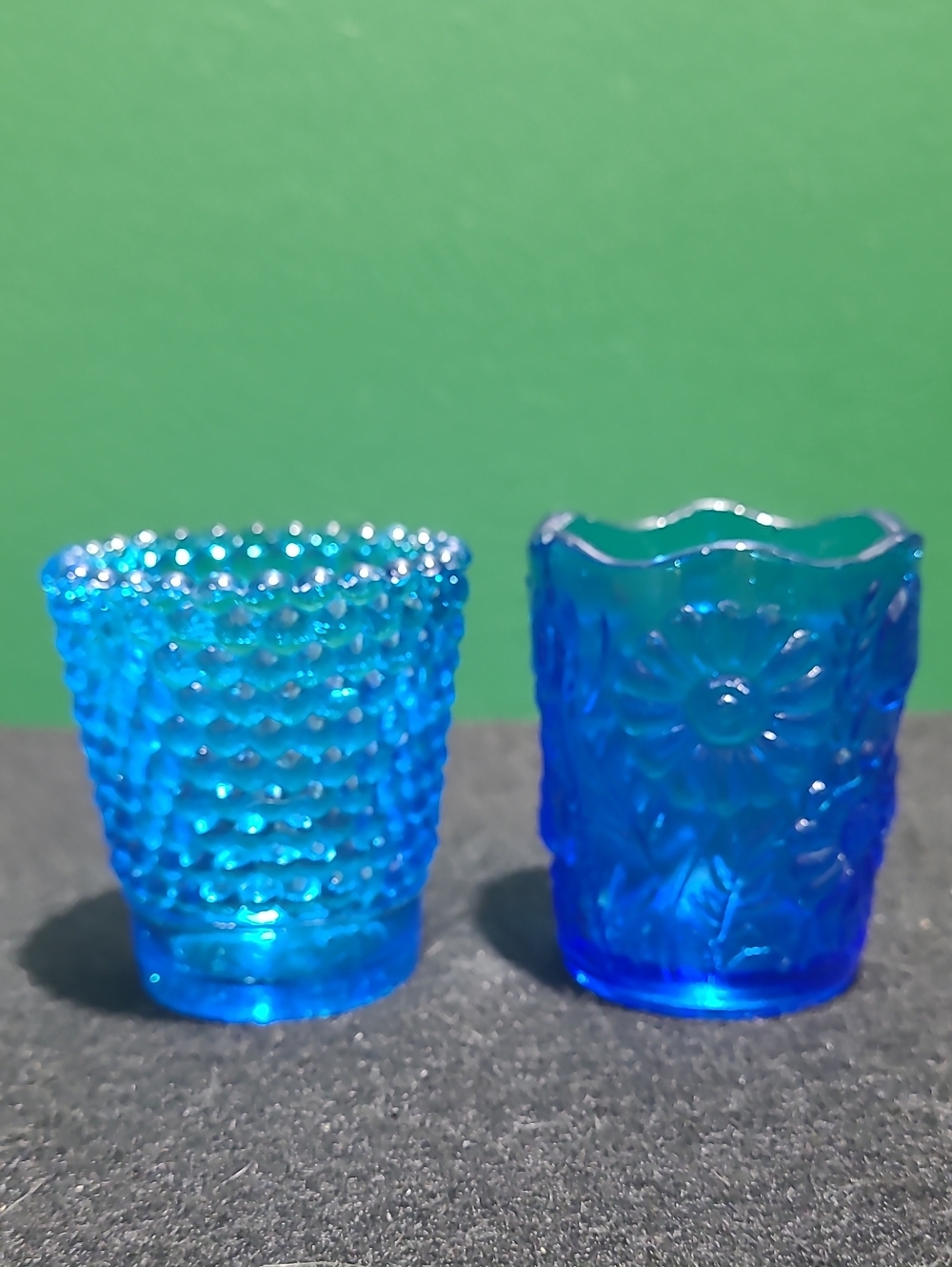 Blue Pressed Glass Decorative Votive Set or Toothpick Holders